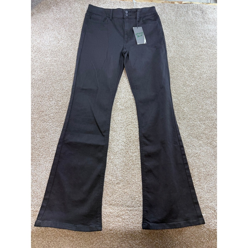 Studio Black Women Dark Hoax High Rise Flare Jeans 30 NEW Evening Pants Stretch
